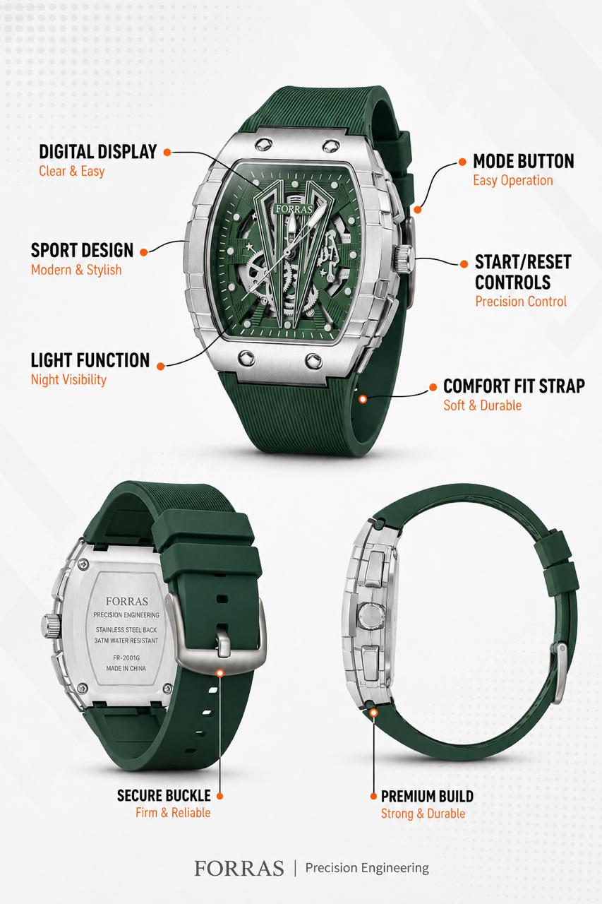 Luxury Green Skeleton Automatic Watch – Stainless Steel Case with Silicone Strap**