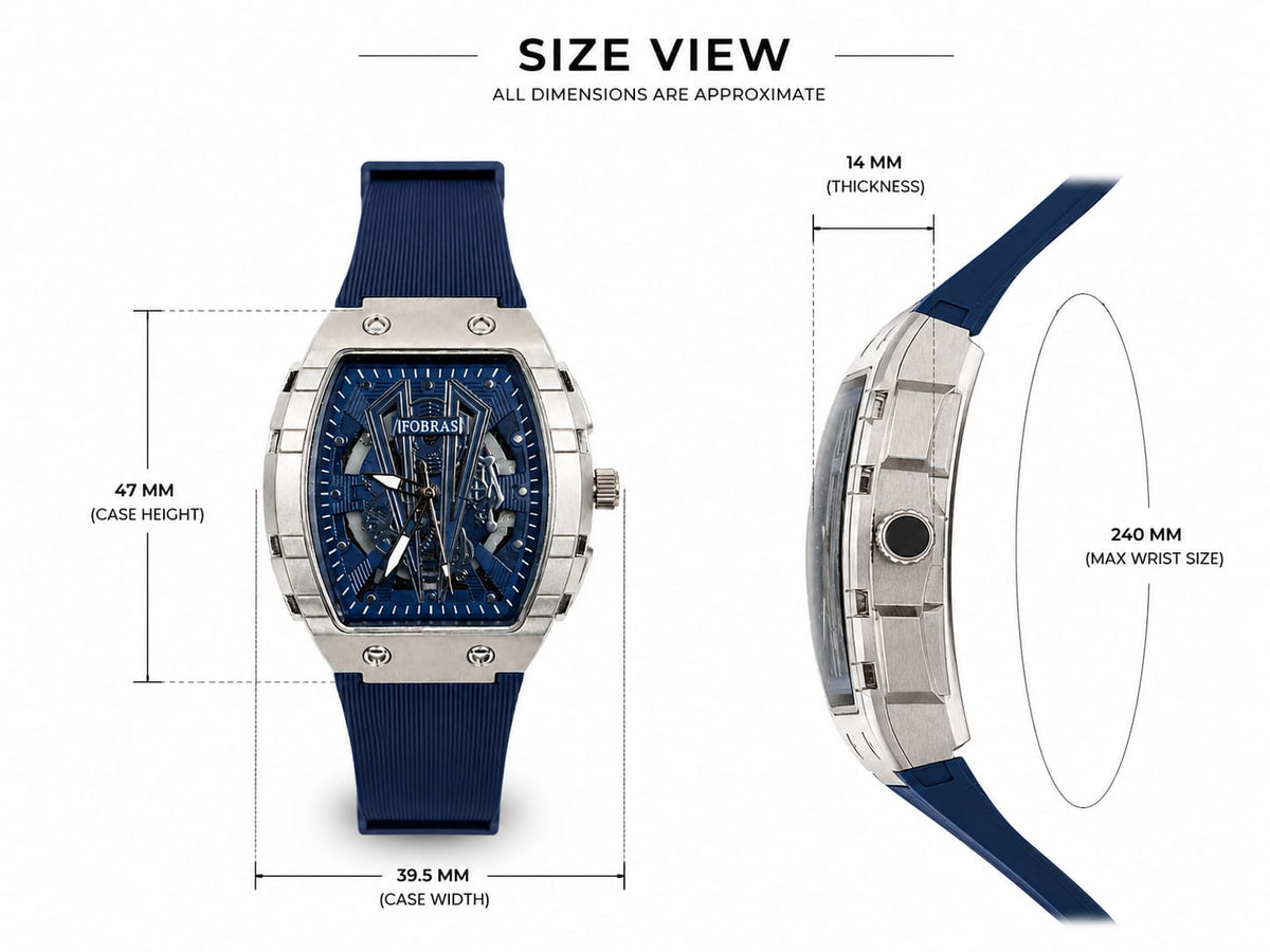 Luxury Blue Skeleton Automatic Watch – Stainless Steel Case with Silicone Strap**
